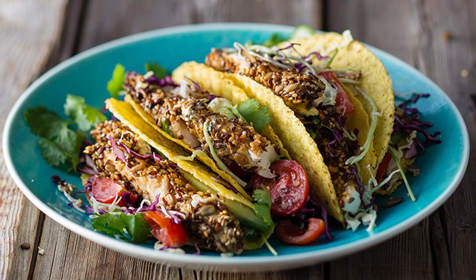 SEED CRUSTED CHICKEN TACOS - Flora