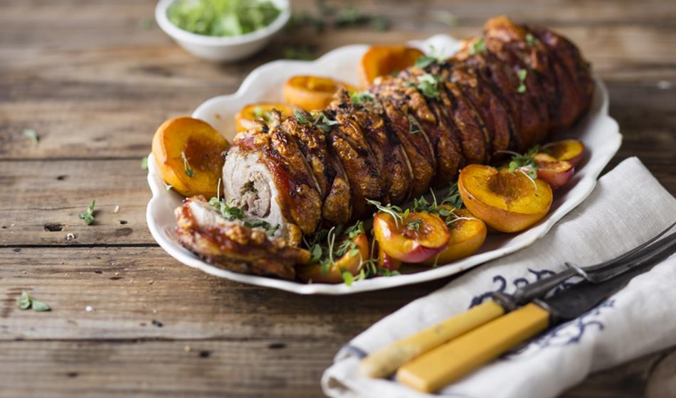 WHOLE ROAST PORK BELLY STUFFED WITH CARAMELIZED PEACHES - Flora